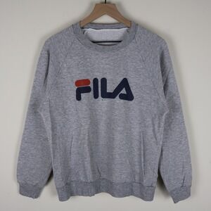 Vintage 90s Fila Spell Out Logo Sweatshirt Gray Medium 21x24.5